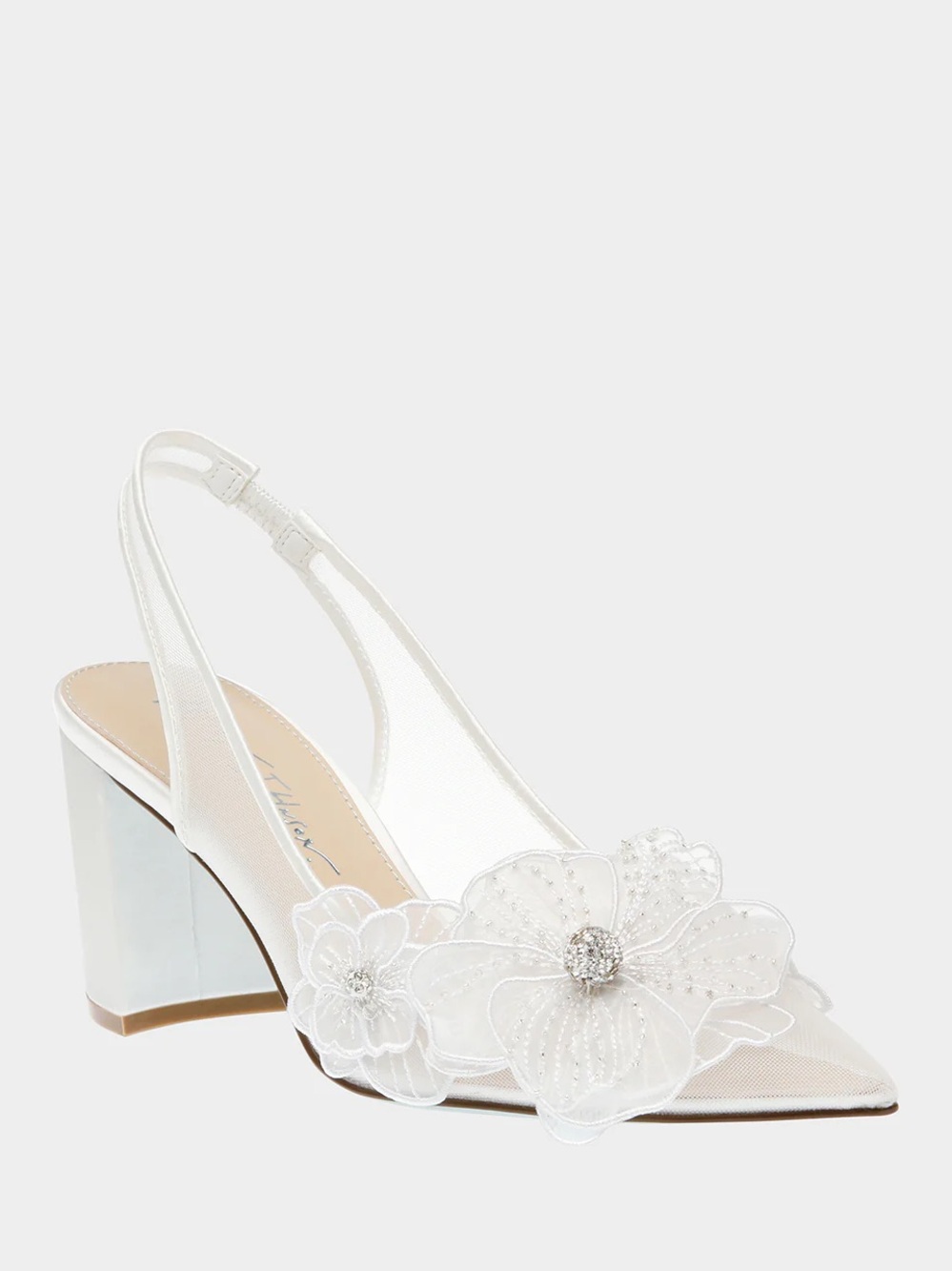 Betsey Johnson White Floral Applique Slingback Block Heel Never Worn